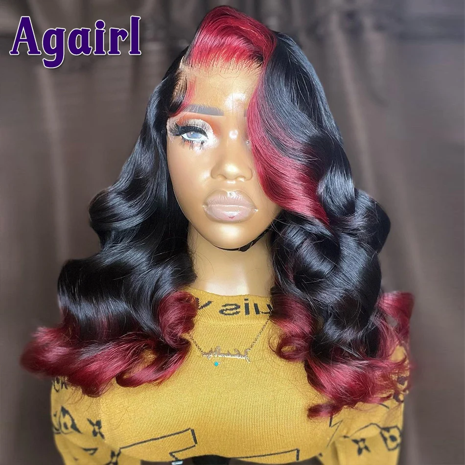 13X6 Human Hair Lace Front Wig Burgundy with Black Highlight 5X5 Lace Closure Wig Transparent Lace 13X4 Frontal Wig for Women