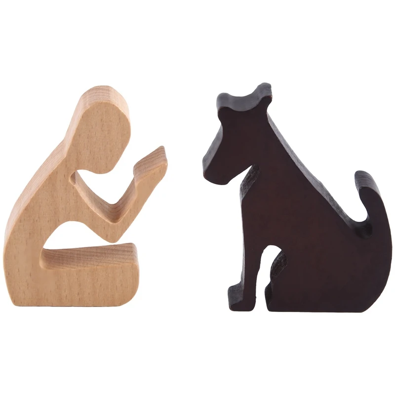 Деревянная семейная статуя собаки деревянное украшение ручной работы