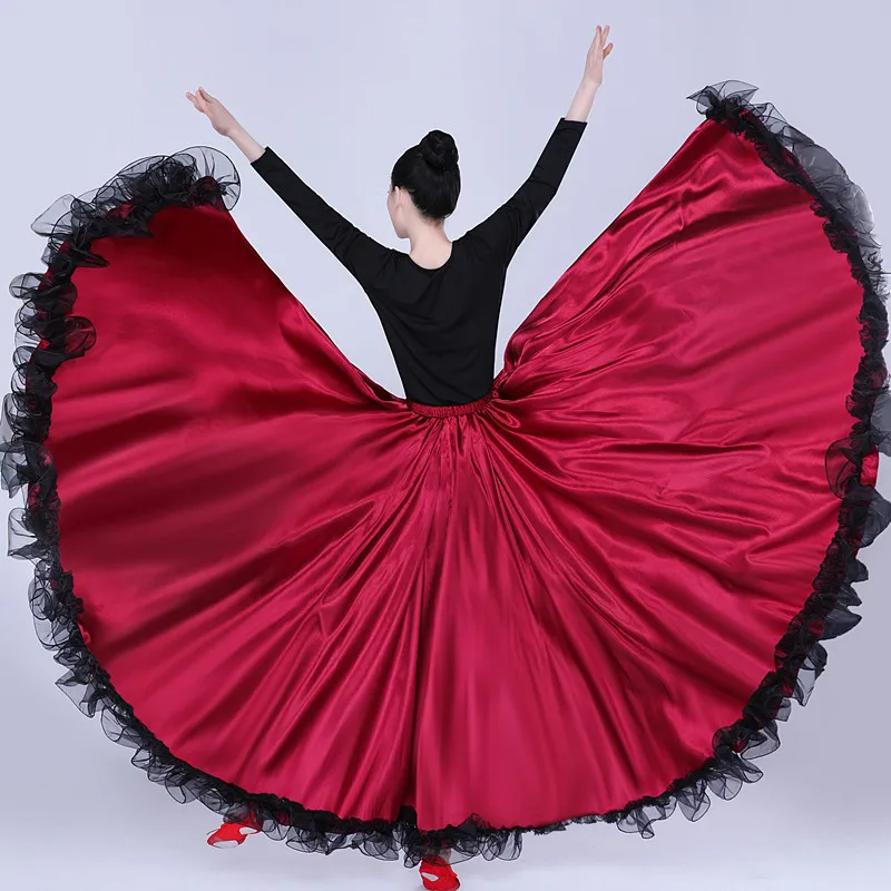 Fashion Plus Size Gypsy Style Female Spanish Flamenco Skirt Performance Belly Dance Costumes Ruffle Lace Dress Team Performance images - 6