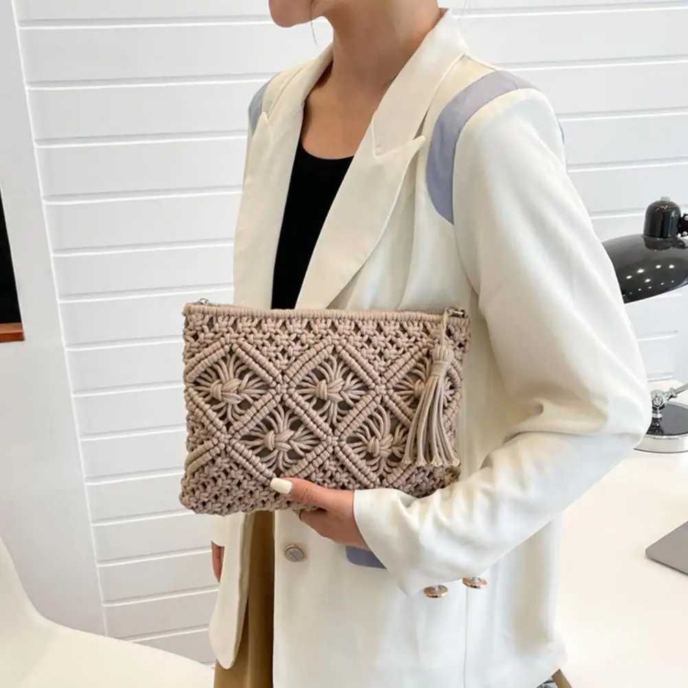 

Handmade Woven Tote Bag Tassels Weave Storage Cotton Rope Multipurpose Summer Beach Women Messenger Bag Small Handbag