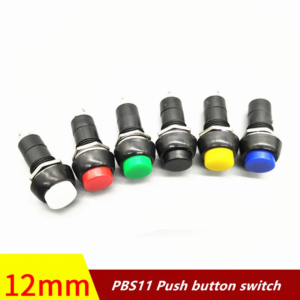 

1PC PBS-11A PBS-11B 12mm self-locking Self-Recovery Plastic Push Button Switch momentary 3A 250V AC 2PIN 6Color