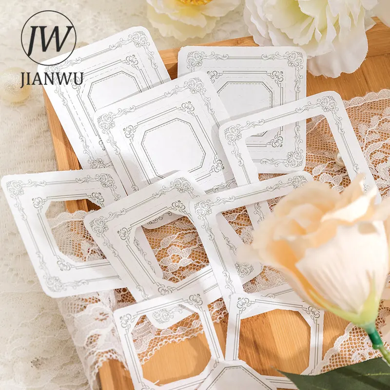 

JIANWU 50 Sheets Border Poetry Series Hollow Material Paper Memo Pad Creative DIY Junk Journal Collage Decor Base Stationery