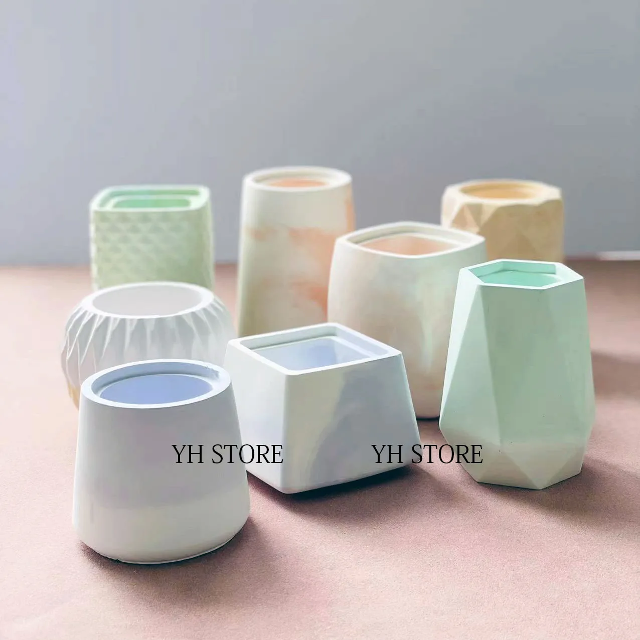 Vaso de flor geométrica molde de vaso de concreto molde de vaso de vela molde de silicone molde de resina de armazenamento cerâmica argila diy artesanato molde