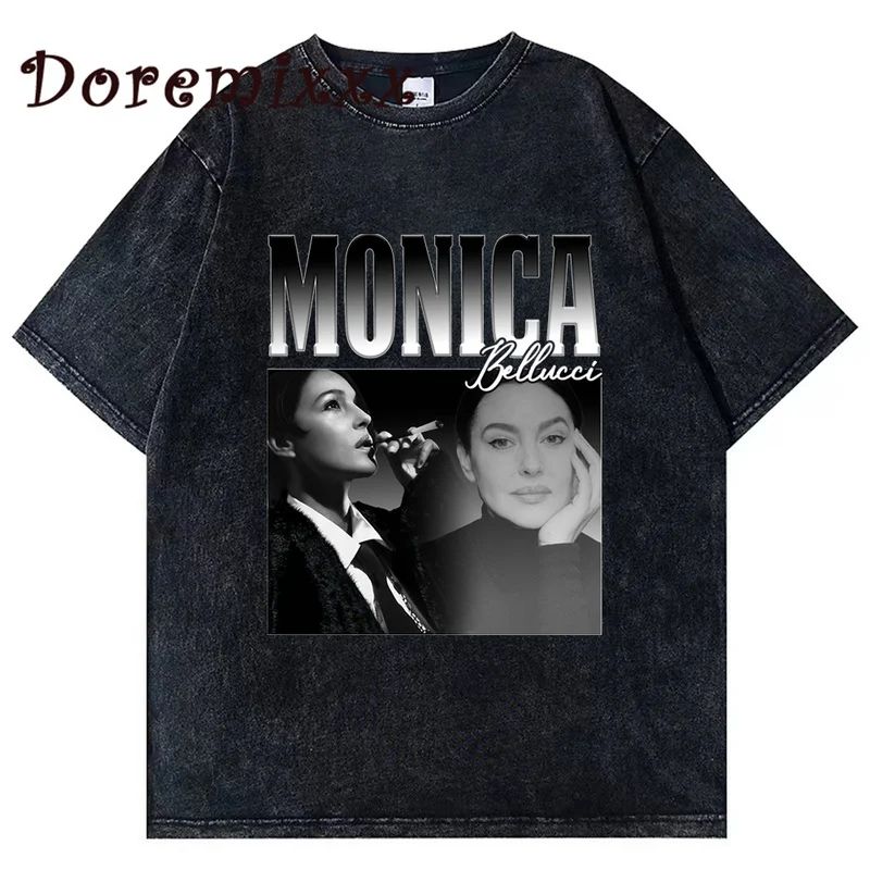 

Monica Bellucci T-shirt Men Graphic Printed T-shirt Vintage Clothes 90s Retro Washed T Shirt Streetwear Women Oversized T Shirts