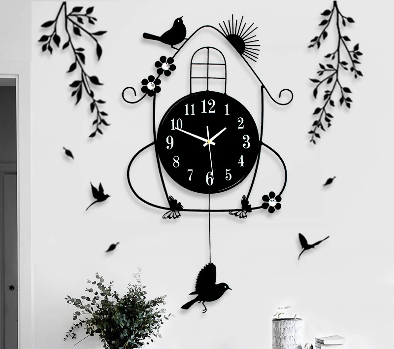 

Wall Clock Living Room Creative Bird Wall Clock Personality Modern Decorative Wall Watch Simple Atmosphere Swing Mute Clock
