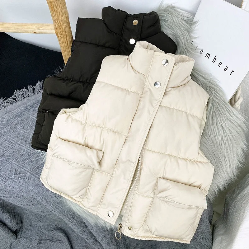 

Warm Color Clothes Waistcoat Thick Fashion Outwear Baby Padded Vest Winter Child Baby Girl Boy Solid Toddler Cotton Zipper
