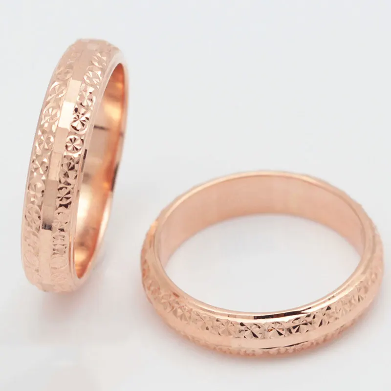

New Simple 585 Purple Gold Couple Rings 14K Rose Gold Shiny Geometric Ladies Open Classic Glamour Engagement Jewelry