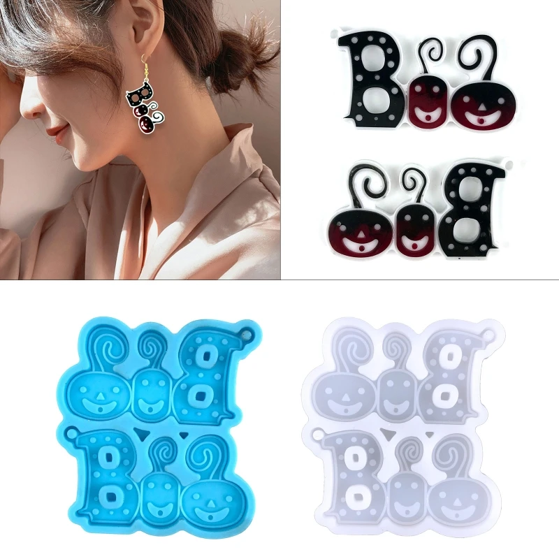 

Diy Crystal Epoxy Mold Earrings Pendant Jewelry Mold Hanging Pendant Decoration Pumpkin BOO Shape Mirror Silicone Mold