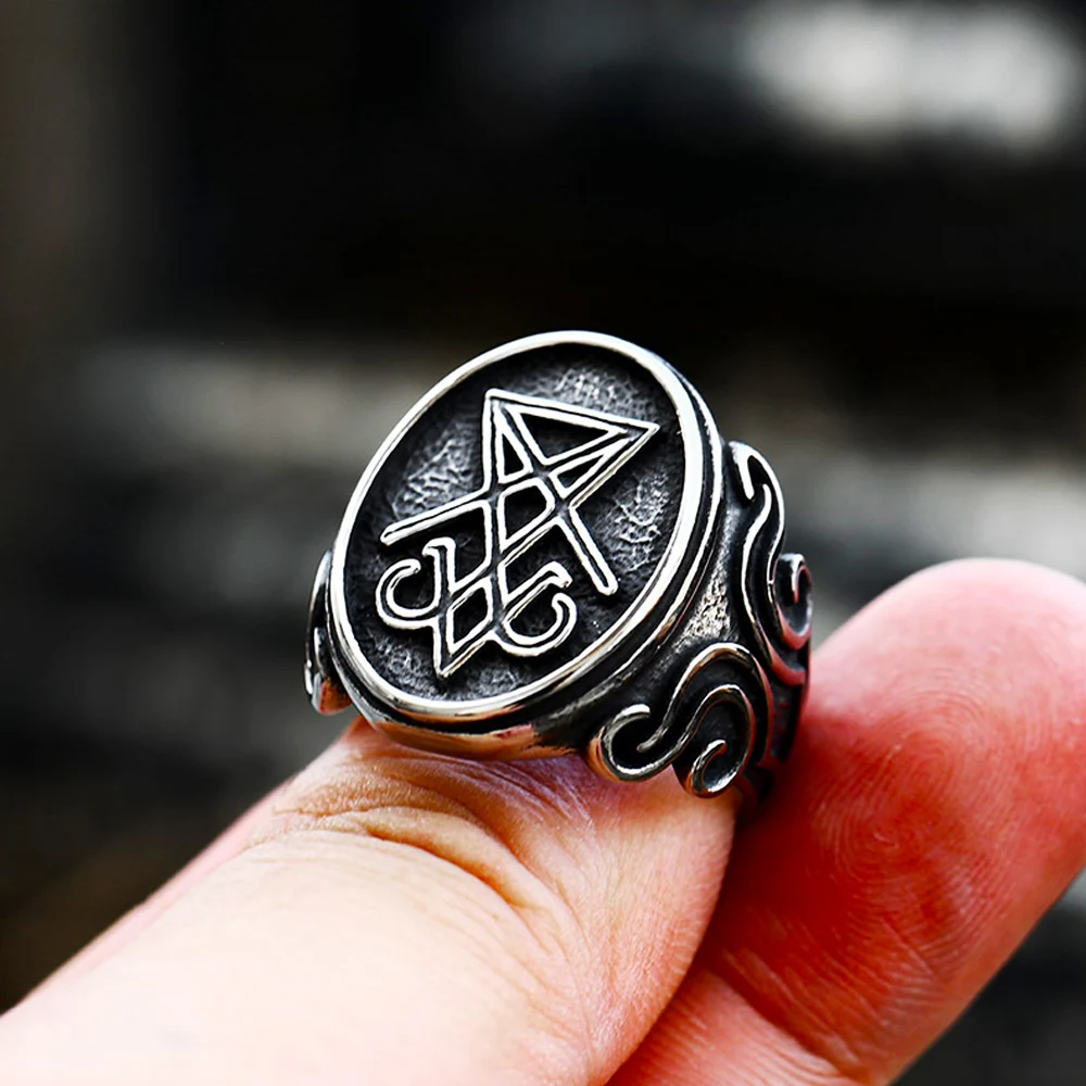 

New Vintage Lucifer Satanic Cross Ring Men Women Gothic Satan Ring Stainless Steel Punk Hip Hop Biker Jewelry Gift Wholesale