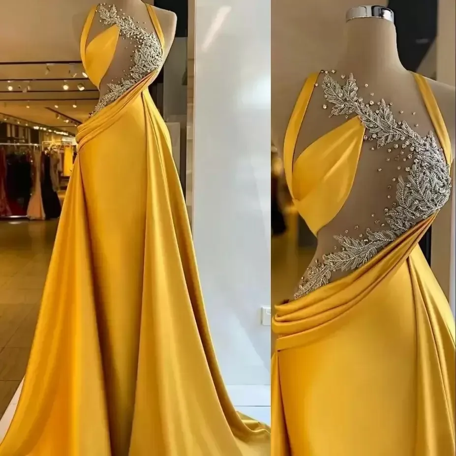 

Mermaid Prom Dress V Neck Sleeveless Spaghetti Straps Sequins Satin Party Evening Gowns Plus Size Vestido De NoviaCustom Made