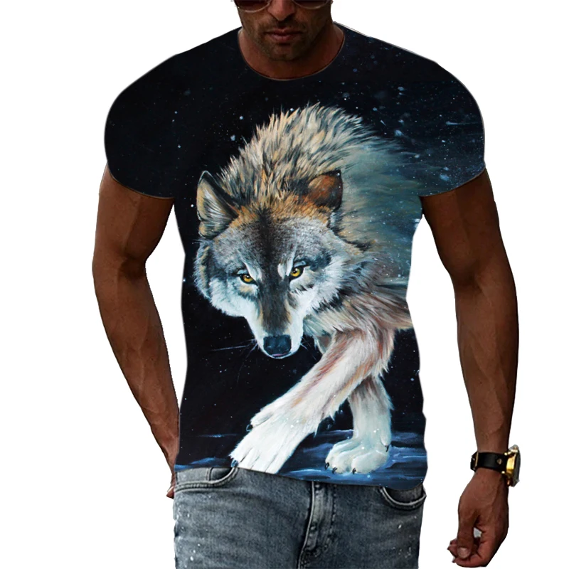 

Summer New 3D Animal Wolf Men T-shirt Fashion Casual Trend Personality Print short sleeve t-shirts Hip Hop harajuku streetwear