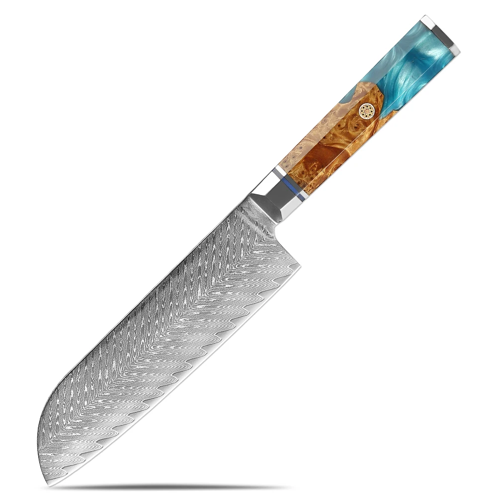 7-дюймовый дамасский нож Сантоку острый кухонный шеф-повара японский из