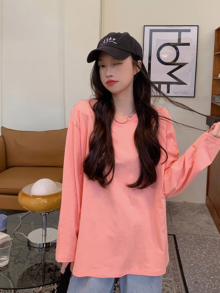 

OUSLEE women's T-shirts fashion tshirts harajuku ropa mujer Cotton Long-Sleeved T-shirt Autumn Winter New Loose Women's t shirt