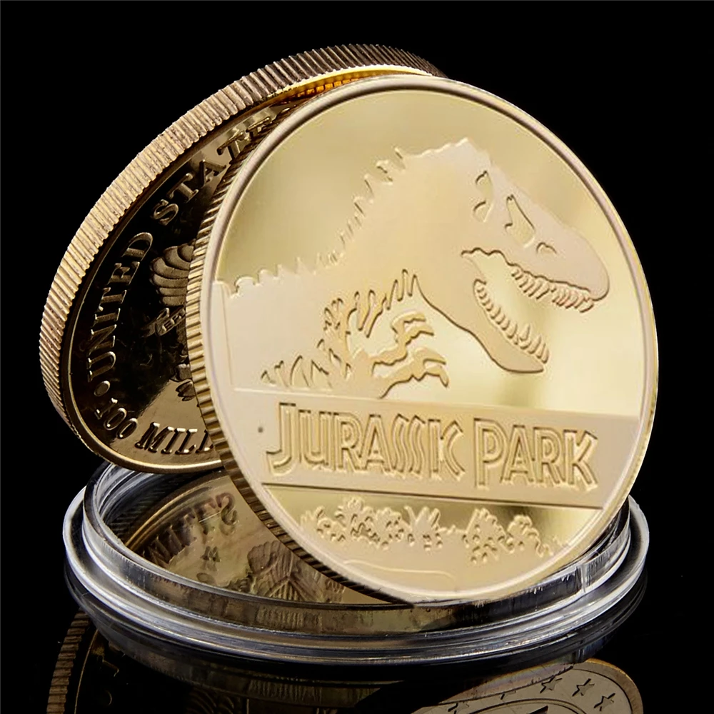 

USA Jurassic Park Dinosaur Gold Plated Challenger Commemorative Coin Medal Gift Collectible