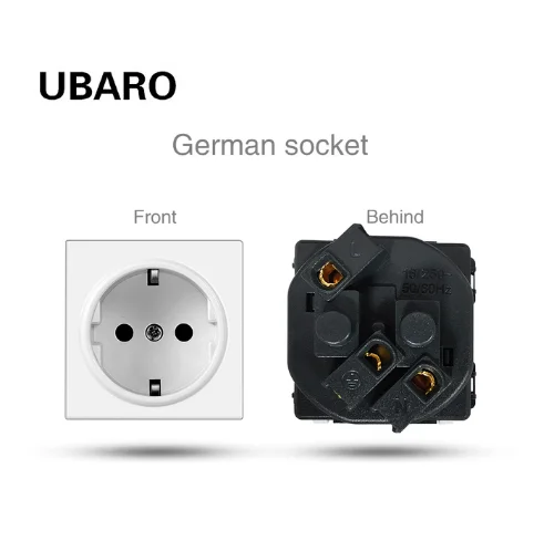 Стандартная настенная одинарная розетка UBARO ЕС с бело-серой кристаллической панелью из закаленного стекла, электрические розетки 110-250 В, 16 А, бытовая техника