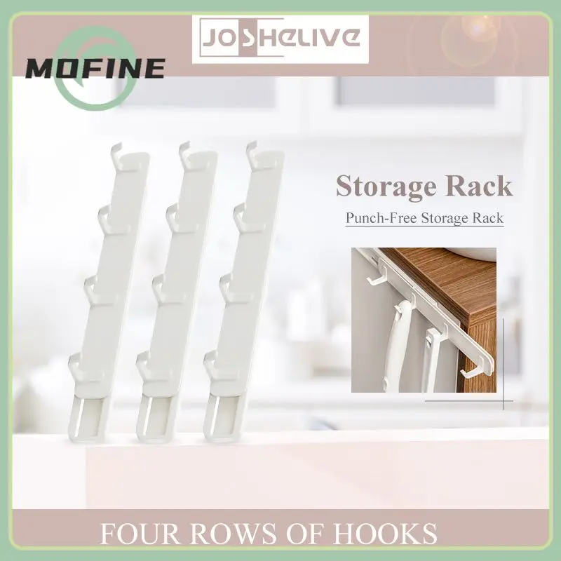 

Four Rows Of Hooks Punch-free Slotted Drawable Hooks, Seamless Strong Hooks Storage Racks Home Decoration Accessories For Living