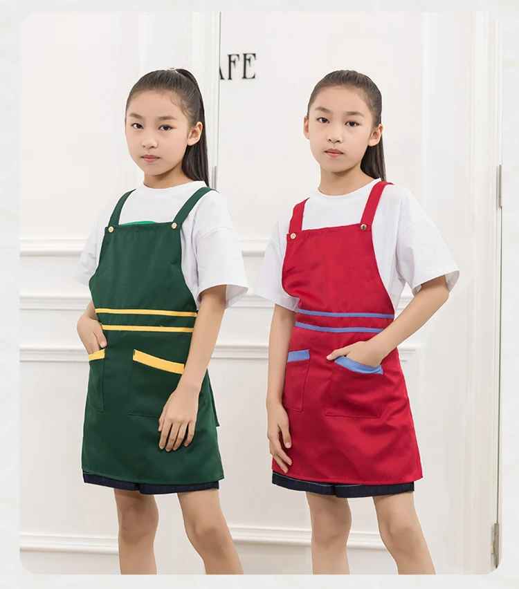 

New Kids Apron Child Painting Cooking Boy Grils Pinafore 2-Pocket Kitchen Anti-water Cleaning Aprons Handmade Gardening Vest