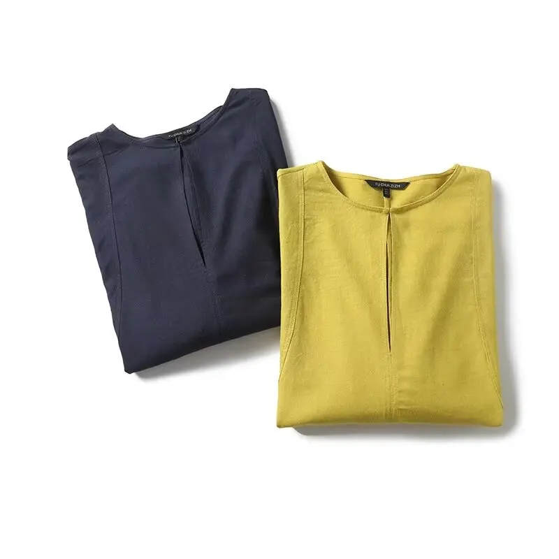 Рубашка женская льняная с V-образным вырезом и длинными рукавами