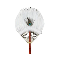 feather fan handmade ancient style craft fan zhuge liang feature fan chinese style integrated lens folding fan