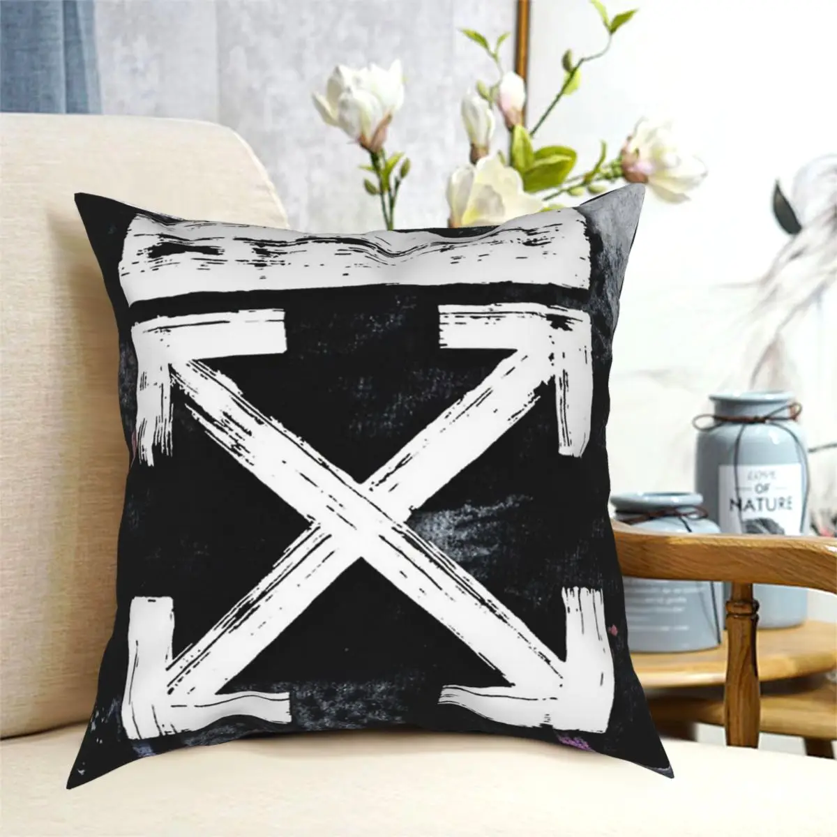 

Black Camo Off X Square Pillowcase Polyester Pattern Zip Decorative Pillow Case for Bed Cushion Cover