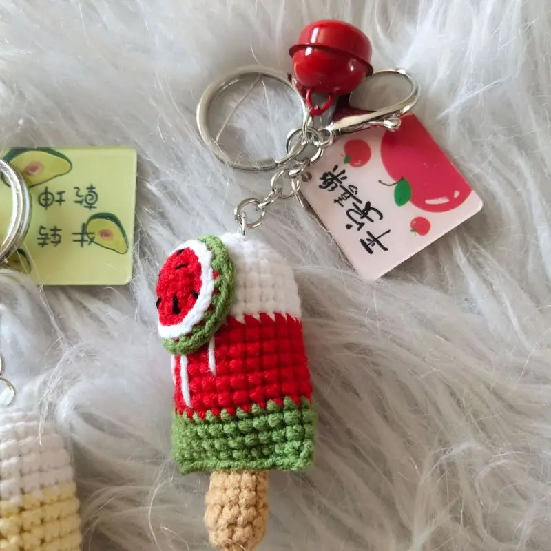 

Creative Fruit Popsicle Keychains For Car Keys Accessories Sweet Strawberry Ice Cream Knitting Keychain Cute Car Keychain Women