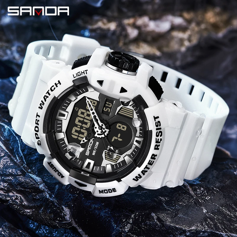 

SANDA 2022 New Men's Watches Dual Display Watch 50M Waterproof Sports Military Quartz Wristwatch Clock Relogio Masculino 3129