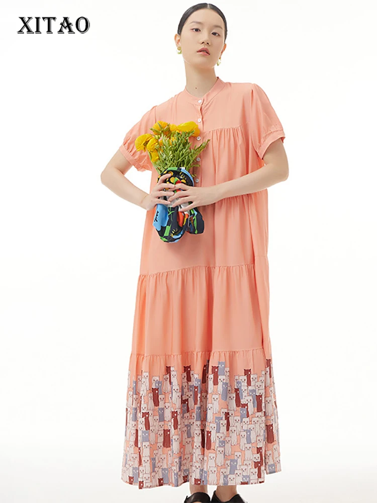 

XITAO, Повседневное платье, плиссированное, лоскутное, с принтом, пуловер для женщин, лето, Новое поступление, модная, простая, темпераментная, ...