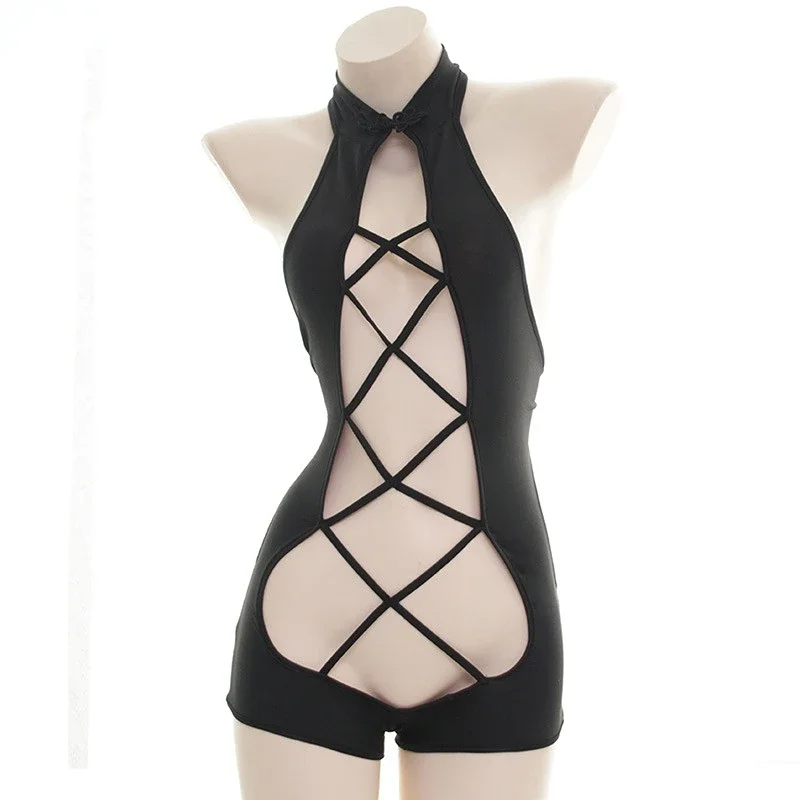 

Anime Girl Cross Straps Hollow Halter Bodysuit Swimsuit Costume Women Swimwear Bodycon Uniform Temptation Lingerie Cosplay