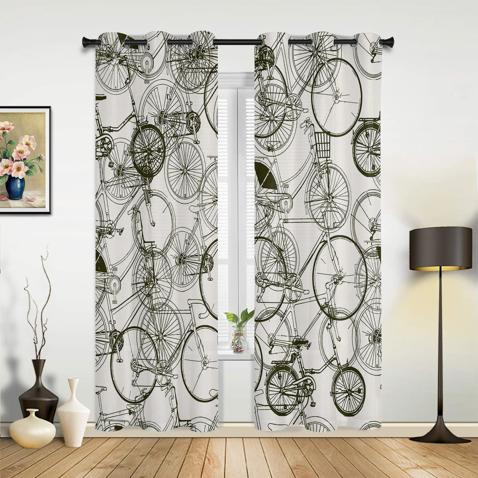 

Retro Transport Bicycle Curtains for Bedroom Living Room Drapes Kitchen Children's Room Window Curtain Modern Home Decor