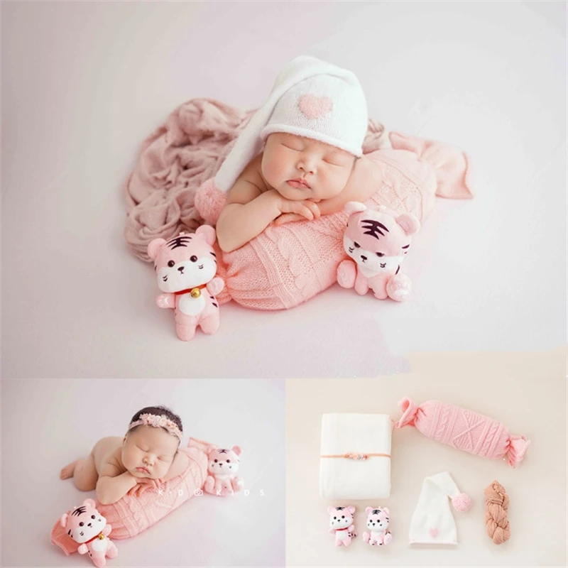 Newborn Baby Photography Props Backdrop Cute Pink Sugar Pillow Wrap Blanket Headband Set Accessories Studio Shooting Photo Prop