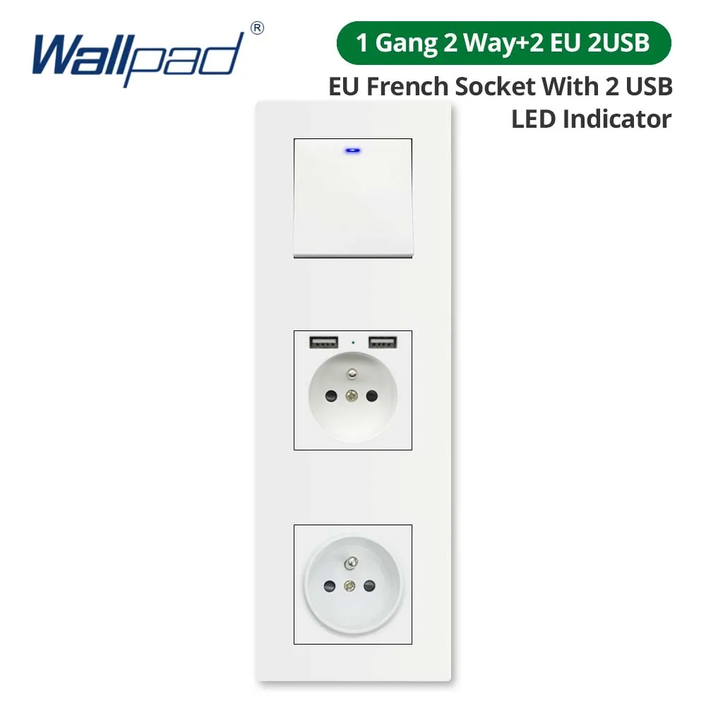 Тройная белая панель Wallpad для ПК, розетка для 1, 2, 3 клавиши, двухсторонняя настенная стандартная розетка со стандартным индикатором, европейская розетка с двойным USB 258*86 мм