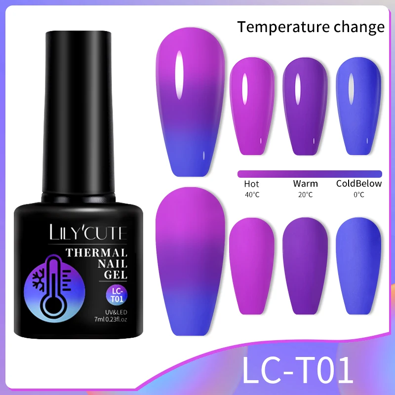 LILYCUTE Color Changing Thermal Gel Nail Polish Winter Purple Red Colors Semi-permanent Nail Art  Varnish images - 6