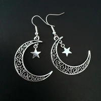moon star dangle drop earrings for women vintage goth wicca jewelry witchcraft fork decor natural accessories stud earring
