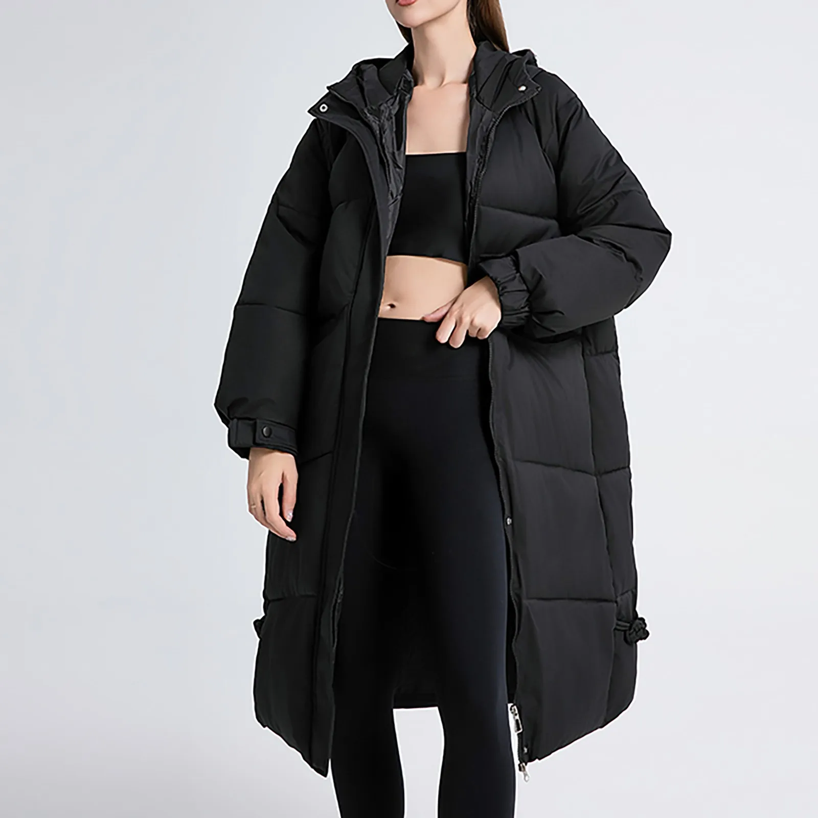 Куртка женская зимняя длинная парка однотонная с капюшоном утепленная куртка