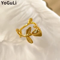 modern jewelry metal rose flower rings popular style elegant temperament high quality brass golden rings for women gifts