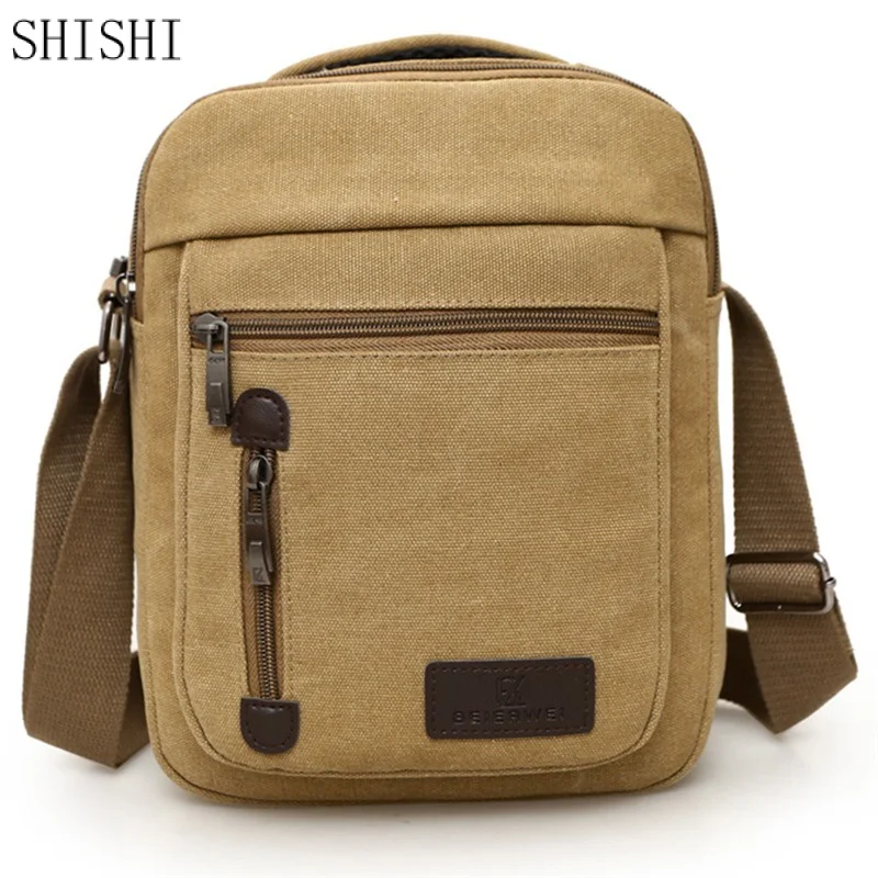 Casual Canvas Multi-Function Shoulder Bag Outdoor Travel Bag Unisex Messenger Retro Style Male Handbag Mobile Phone Bag