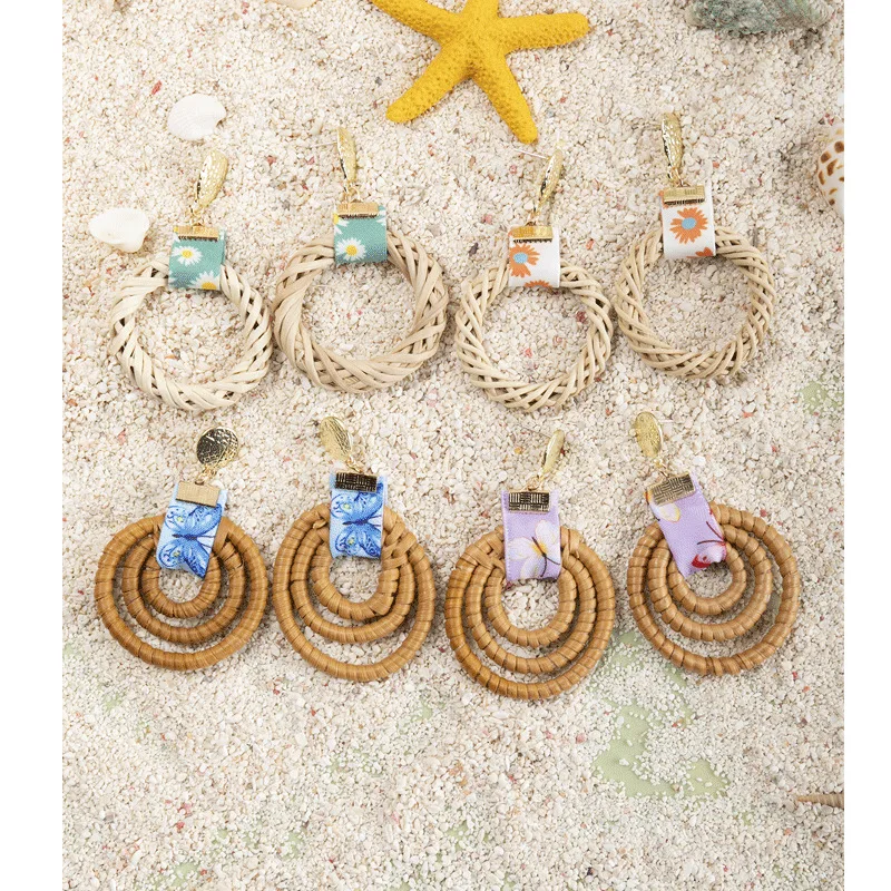 

Bohemian Ethnic Wind Rattan Grass earrings for women Round Big Earrings 2022 Simple Fashion Ladies Jewelry Accessories