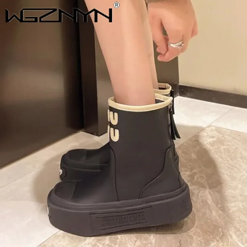 Женские кожаные ботильоны на платформе 2025 года модная обувь среднем каблуке