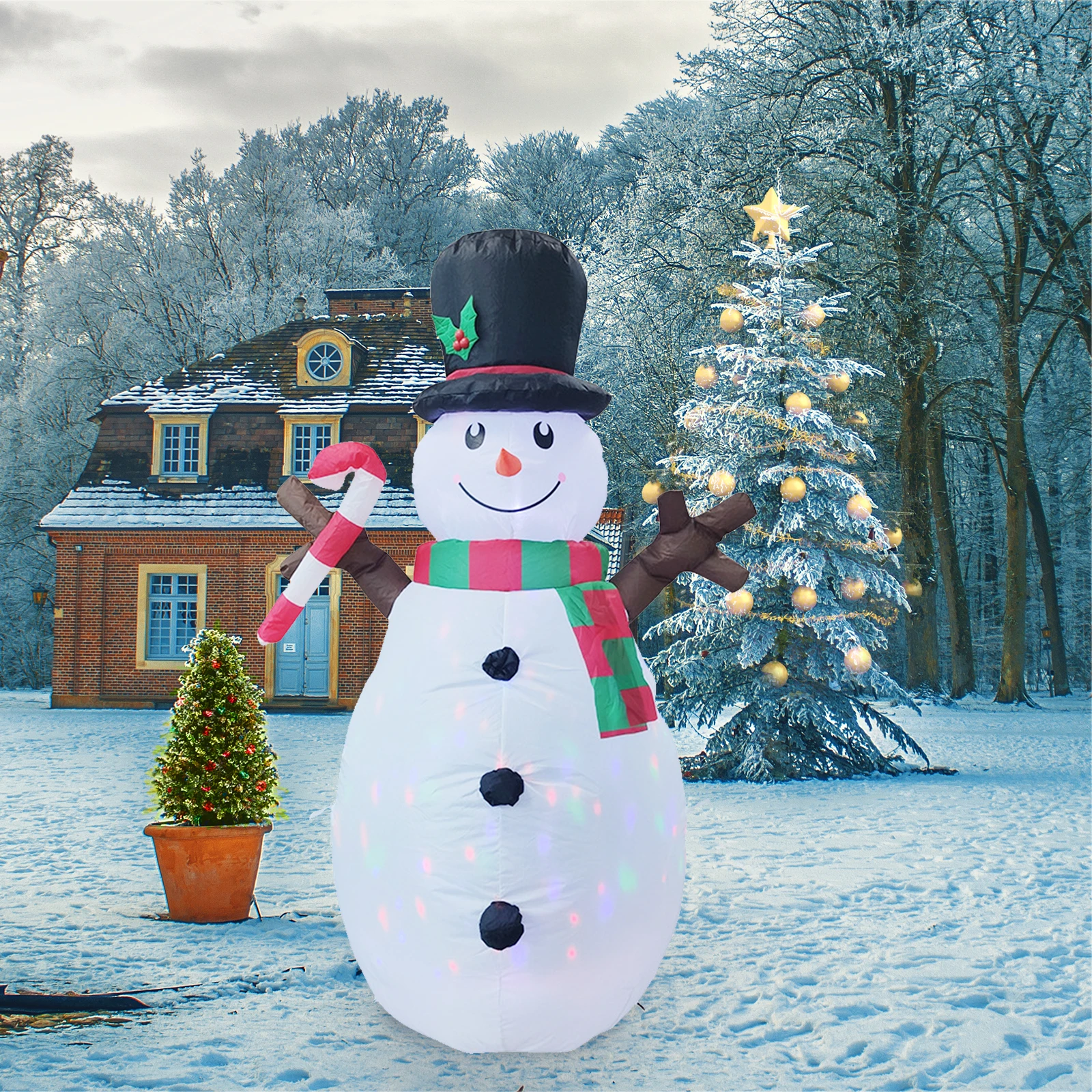 

Надувной снеговик, светящийся Счастливого Рождества, украшения для улицы, светодиодный светильник, гигантский Санта-Клаус для двора, газон...