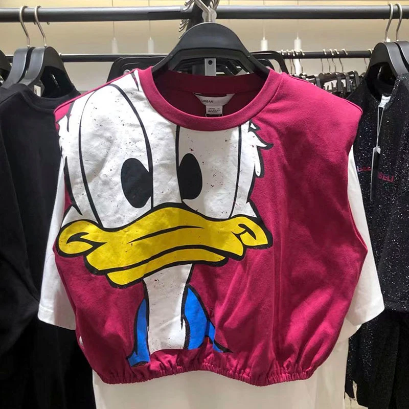 

Disney Comics Donald Duck Cool Cotton Crop Top Women Short Sleeve Casual Runway Design Tee Tops Female Shirts Summer Y2K Tops