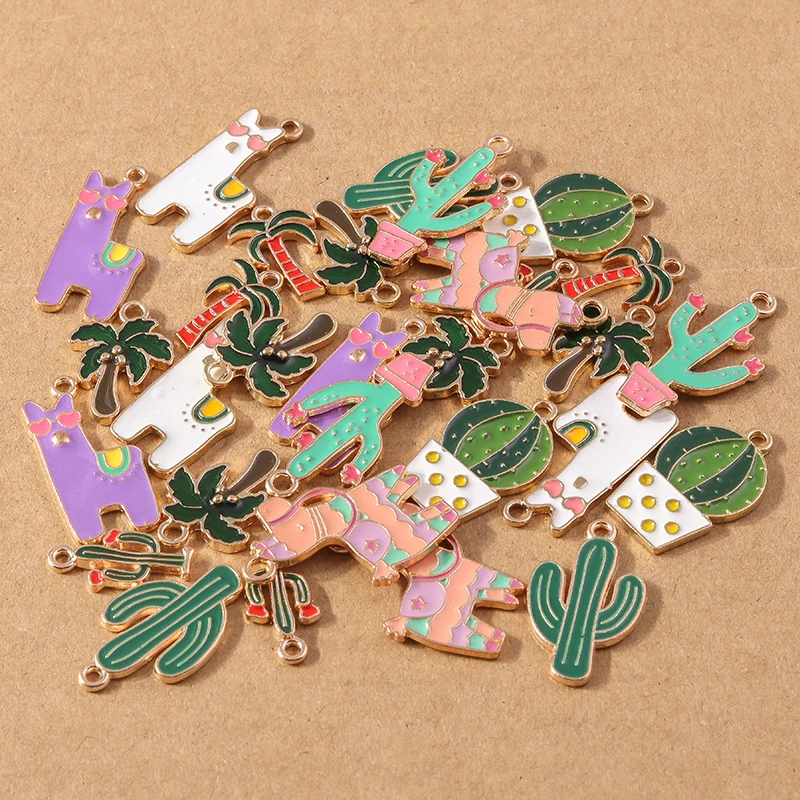 10 шт. эмалевое растение кокосовое дерево подвески кактус Альпака Подвески для