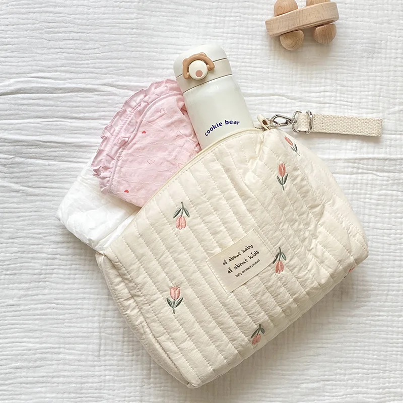 Korean Style Mom Bag Organizer Cute Bear Embroidery Mommy Bag Zipper Newborn Diaper Bag Portable Stroller Milk Bottle Storge enlarge