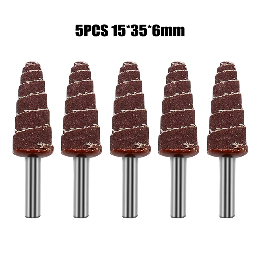 

5Pcs 6mm Shank Sandpaper Tapered Cone Grinding Sanding Head Flap Polishing Wheel Discs Grit 80# For Rotary Drill Tools