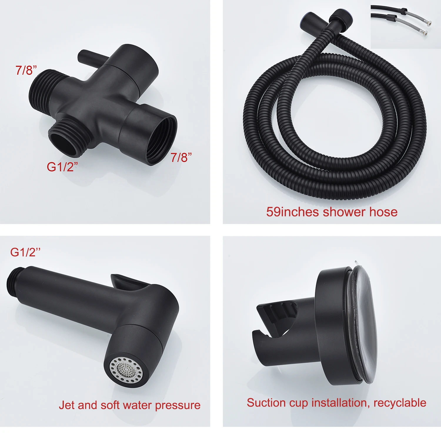 Black Handheld Bidet Sprayer Shower Bathroom Kitchen Toilet Douche Portable Faucet Garden Shattaf Jet | Обустройство дома