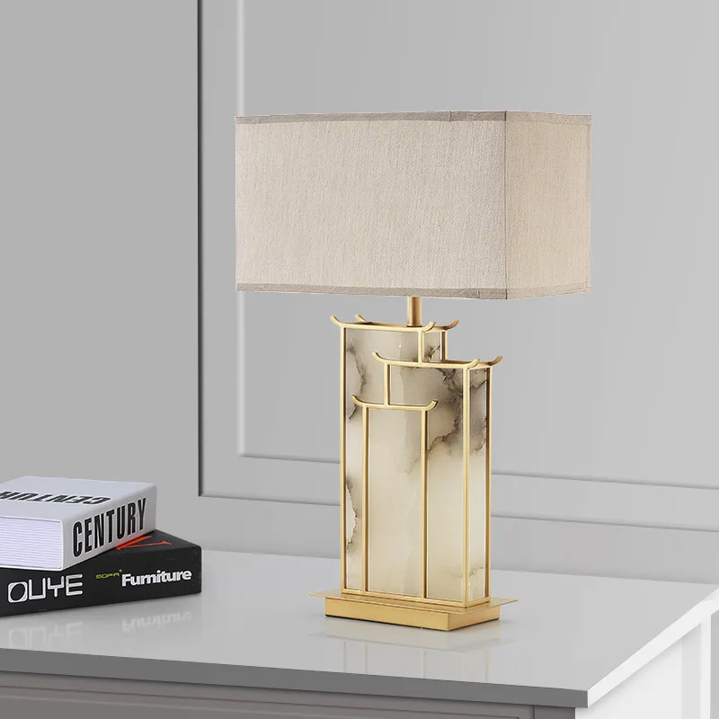 

Modern new Chinese square marble table lamp living room study bedroom hotel villa creative designer bedside lamp