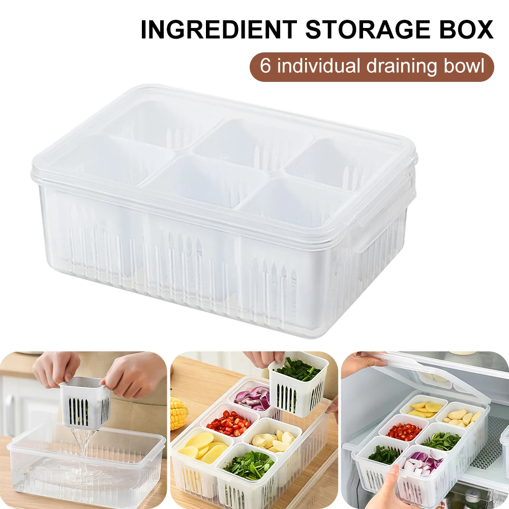 

Refrigerator Food Drain Fresh-keeping Box Ginger Garlic Onion Pepper Storage Box Fruit Vegetable Drain Basket Kitchen Organizer