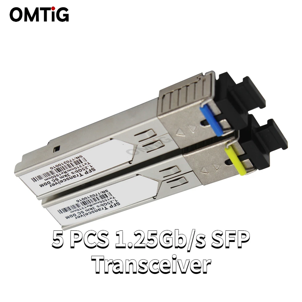

5 PCS Single Fiber Single Mode 20km 1310nm SC DDM 1.25Gb/s SFP Transceivers