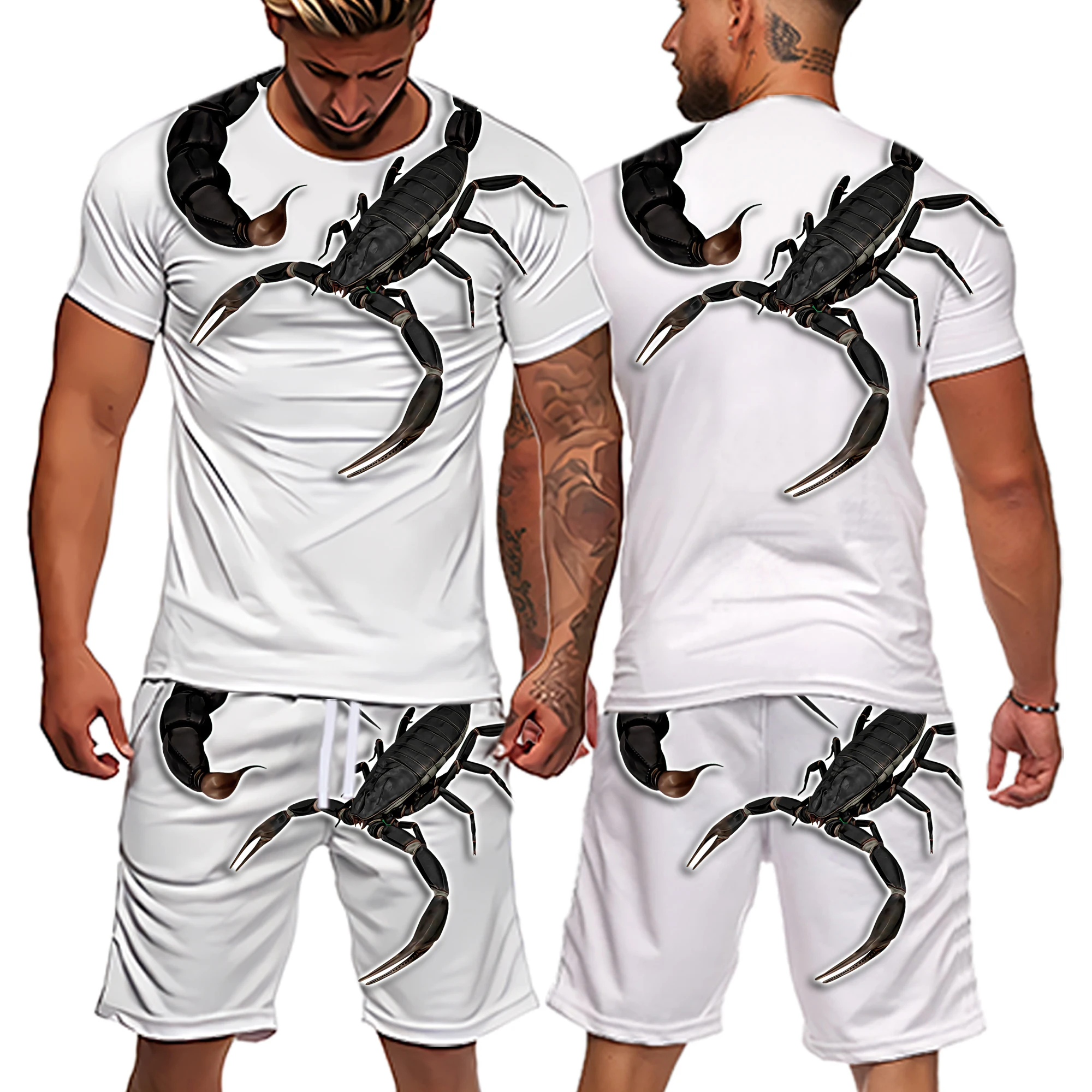 Conjuntos de escorpión para hombre, camiseta de manga corta de verano, traje de gran tamaño, moda de dos piezas, estampado 3D de manga corta de calle, 2022
