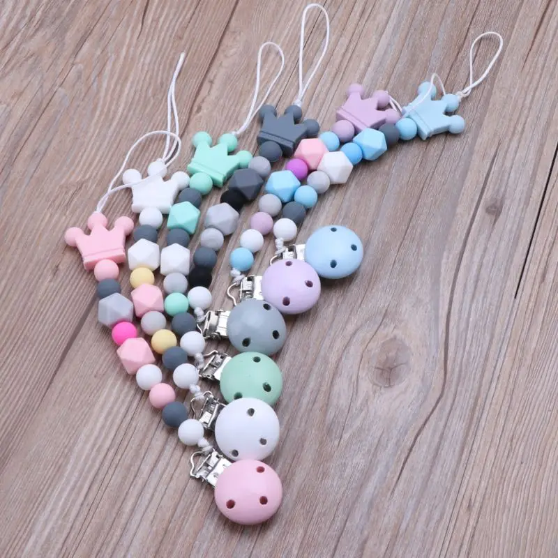 

Baby Dummy Chain Silicone Pacifier Clips Bead Dummy Clip Infant Handmade Newborn Teether Toy QX2D