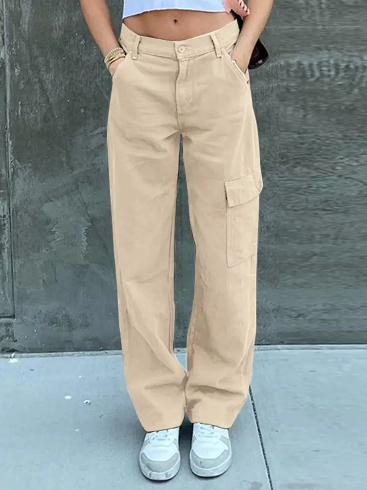 

Women Maxi Pants ZANZEA Solid High Waist Trousers 2022 Spring Cargo Palazzo Casual Zip Up Straight Pantalon Street Bottoms Femme